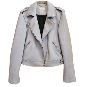 LOFT GRAY FAUX SUEDE RAW EDGE MOTO STYLE JACKET SIZE 4 SIZE 6 EUC